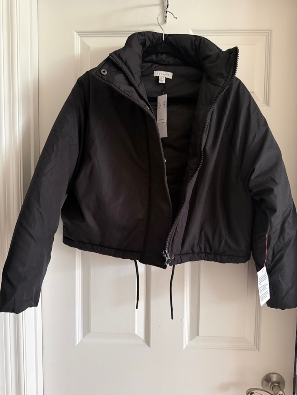 Topshop Black Cropped Puffer Jacket with Hood